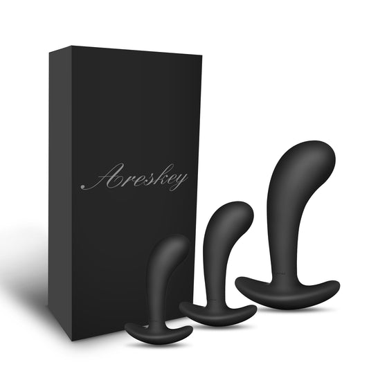 Anal Toys Set,Areskey Butt Plug Trainer Kit for Comfortable Long-Term Wear, Pack of 3 Silicone Anal Plugs Training Set with Flared Base Prostate Sex Toys for Beginners Advanced Users